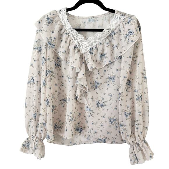 Dazy Sheer Floral Ruffle Neck Blouse Size Medium - Picture 1 of 7